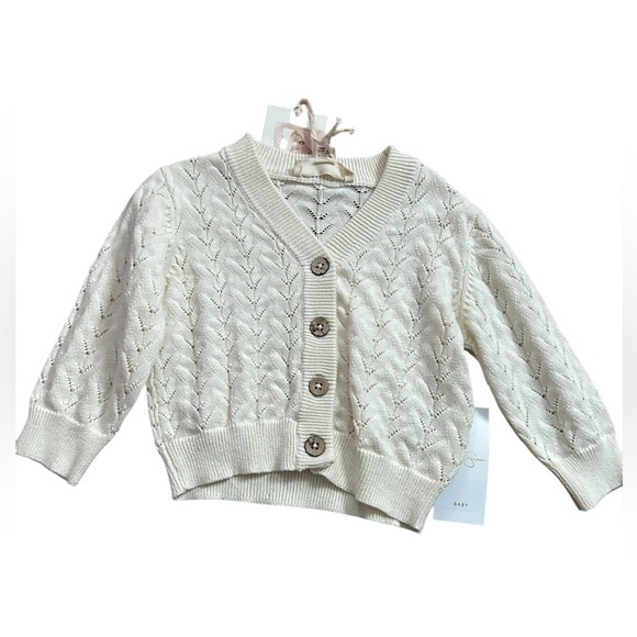 Jessica Simpson Cable Knit Cardigan and Floral Jumpsuit matching Set Size 3/6 MO - Picture 3 of 9